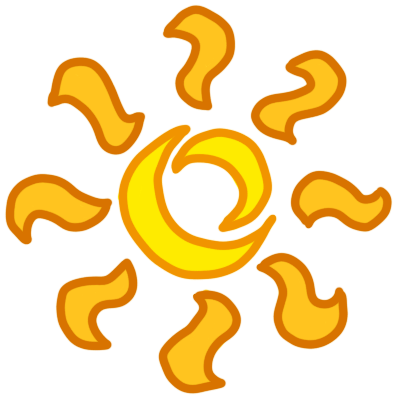 A stylised sun, the logo of the Jellow symbol set. It has orange outlines.